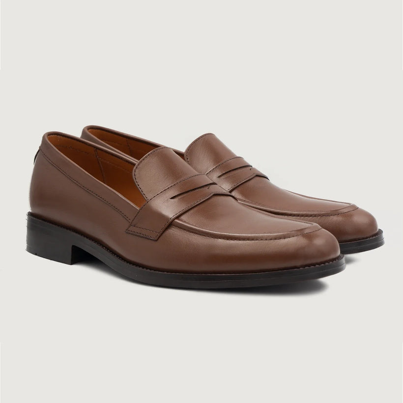 Baxton Marrone Leather Loafers da Uomo