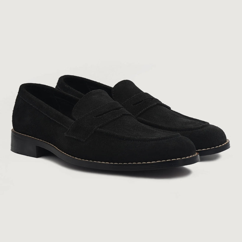 Baxton Nero Suede Leather Loafers da Uomo