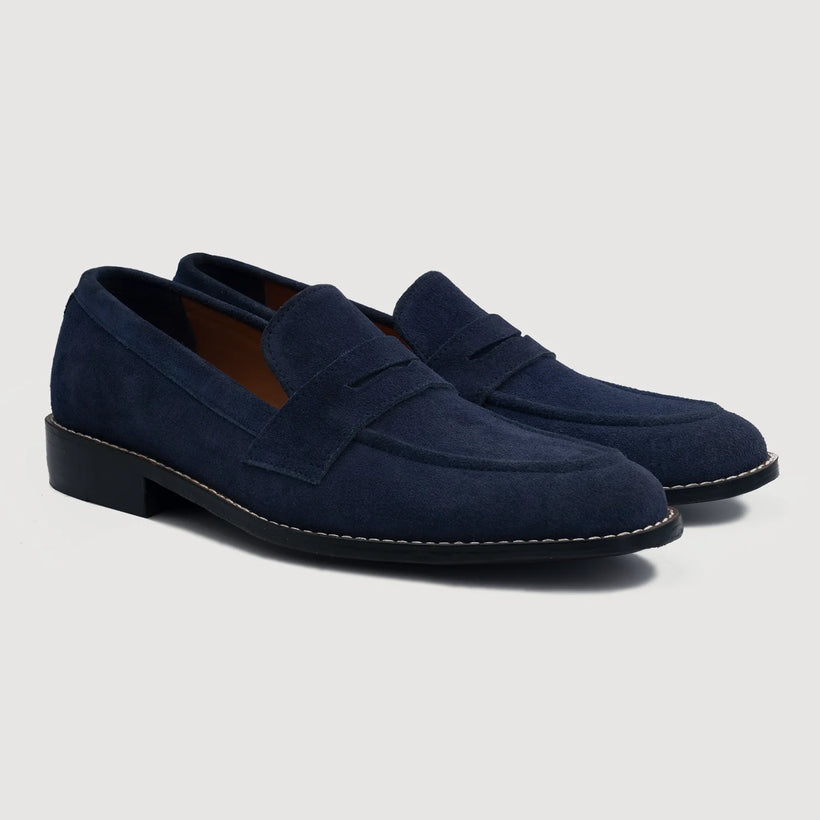 Baxton Blu Suede Mocassini in pelle da Uomo