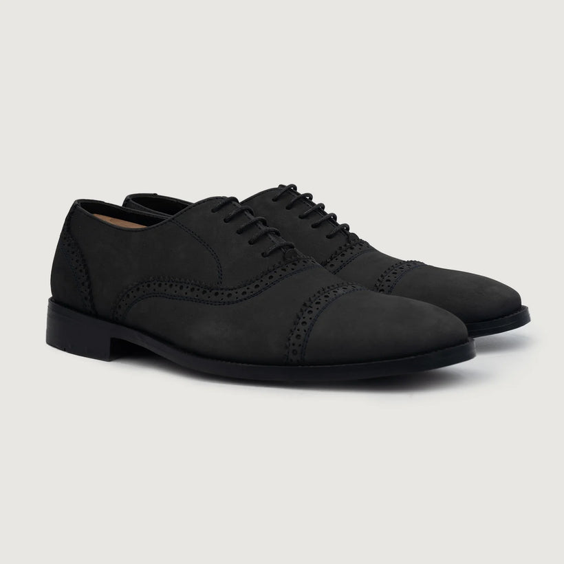 Grigioson Brogues Oxford Nero Nubuck Scarpe in pelle da Uomo