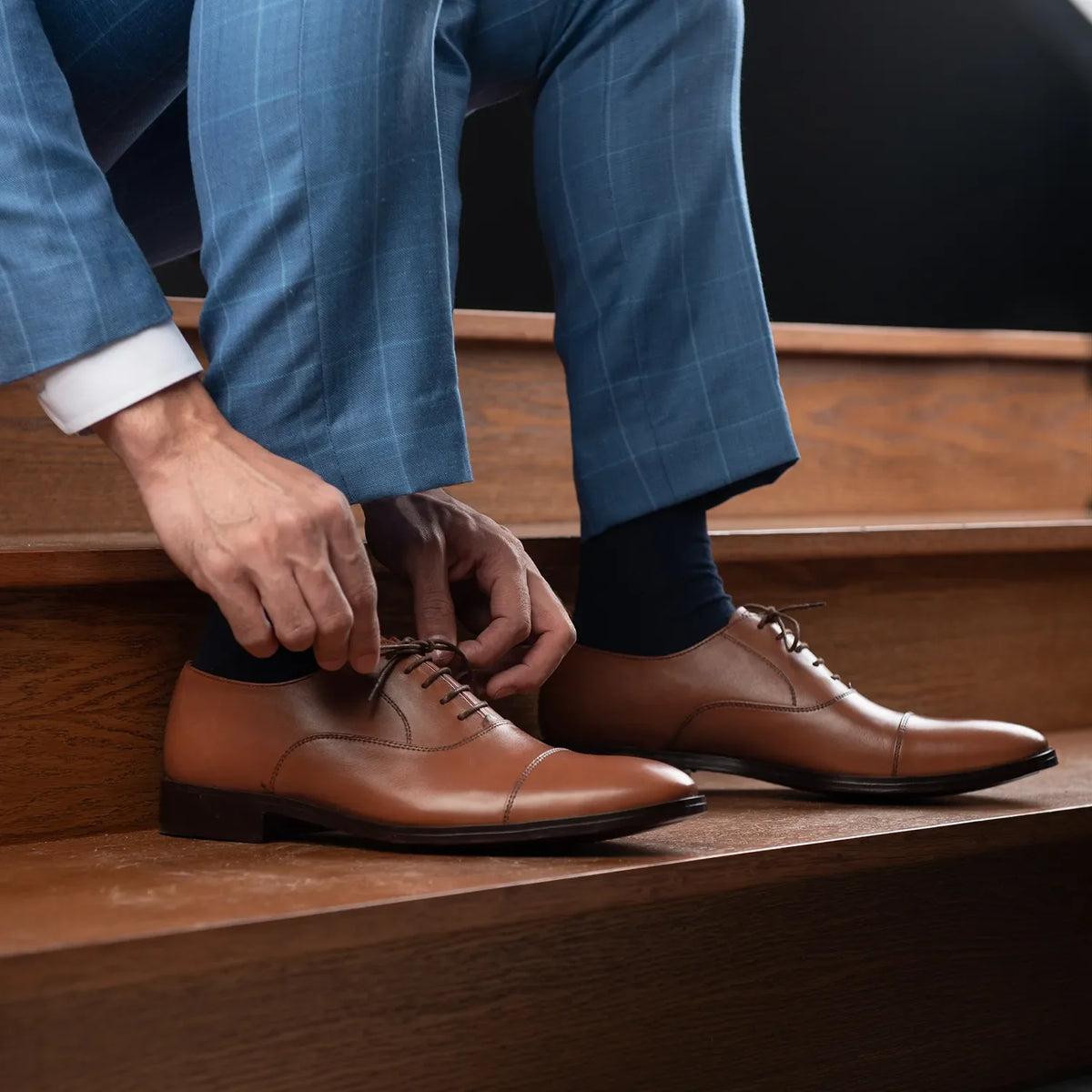 High-Traction Rubber Outsole & Lug Tread Pattern on Professor Oxford Cuoio Scarpe in pelle da Uomo For Men