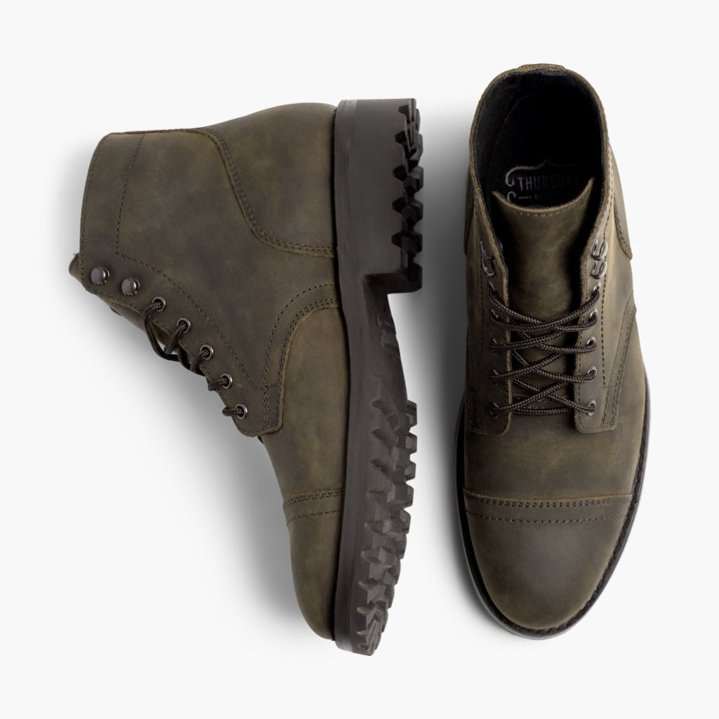 Captain StormKing® Oliva Scuro Opaco Stivali in pelle da Uomo - Contrafforte tallone rinforzato & doppie cuciture di precisione