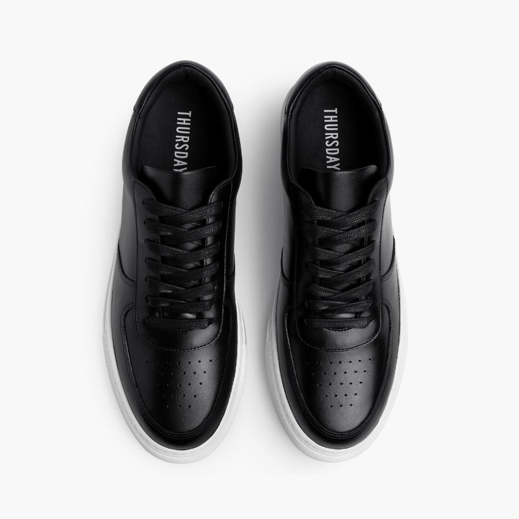 Court Black Leather Sneakers - Contrafforte tallone rinforzato & doppie cuciture di precisione