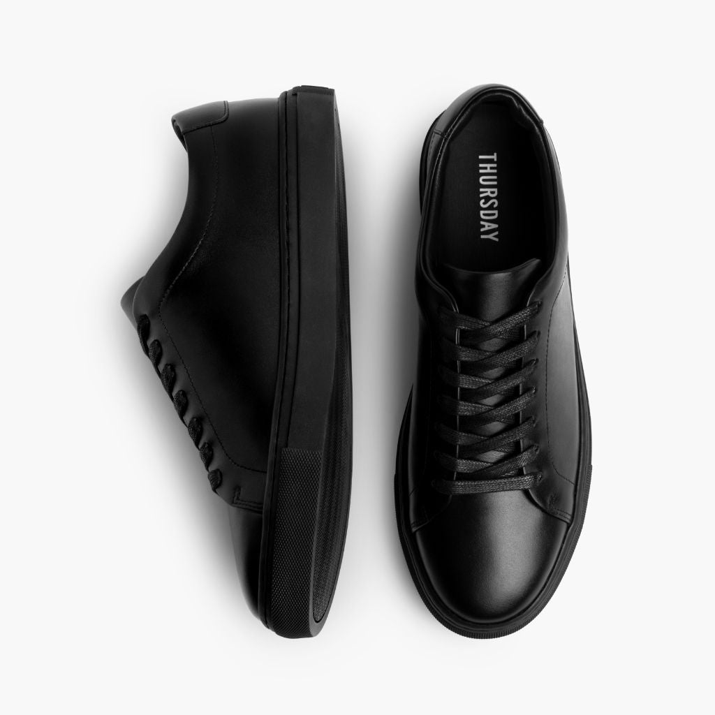 Encore Jet Black Leather Sneakers - Contrafforte tallone rinforzato & doppie cuciture di precisione