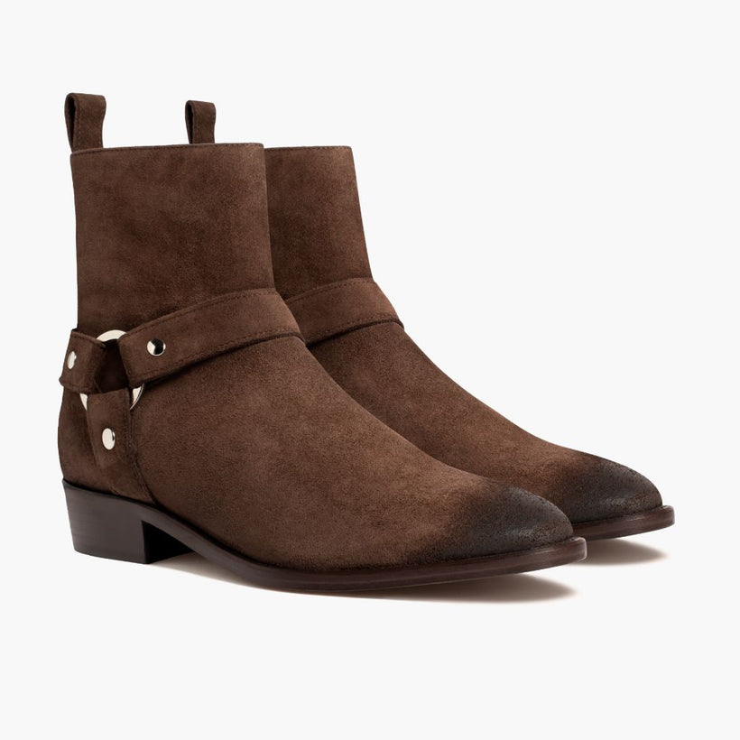 Harness Marrone Scuro Suede Stivali in pelle da Uomo