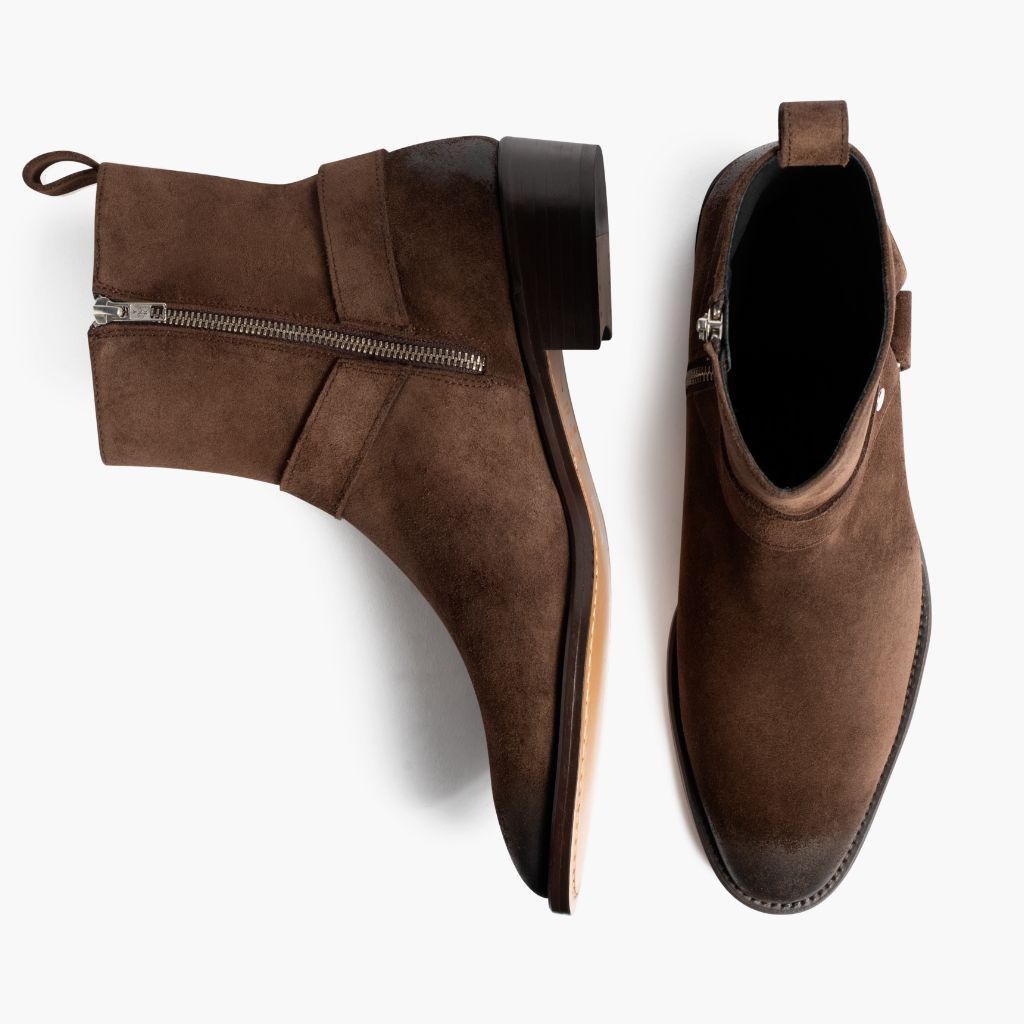 Harness Marrone Scuro Suede Stivali in pelle da Uomo - Contrafforte tallone rinforzato & doppie cuciture di precisione
