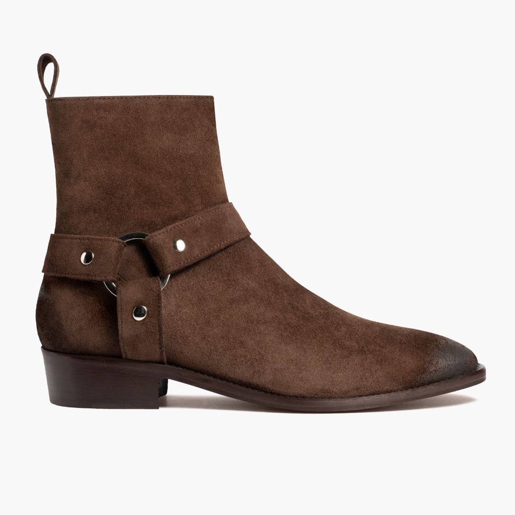 Dark Brown Goatskin Suede Leather Boots - Costruzione Goodyear a guardolo & dettaglio puntale