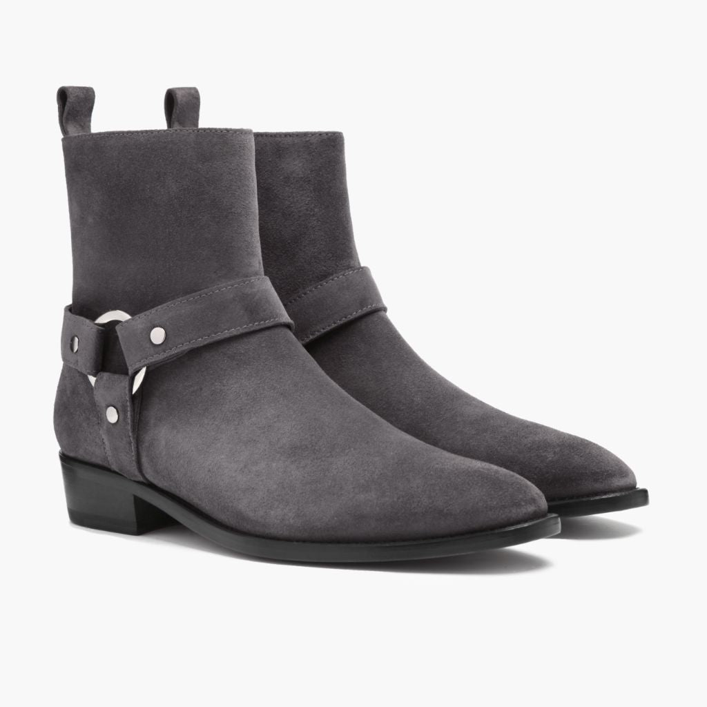 Harness Grigio Suede Stivali in pelle da Uomo in Grey Goatskin Suede - Vista laterale | Acquista online