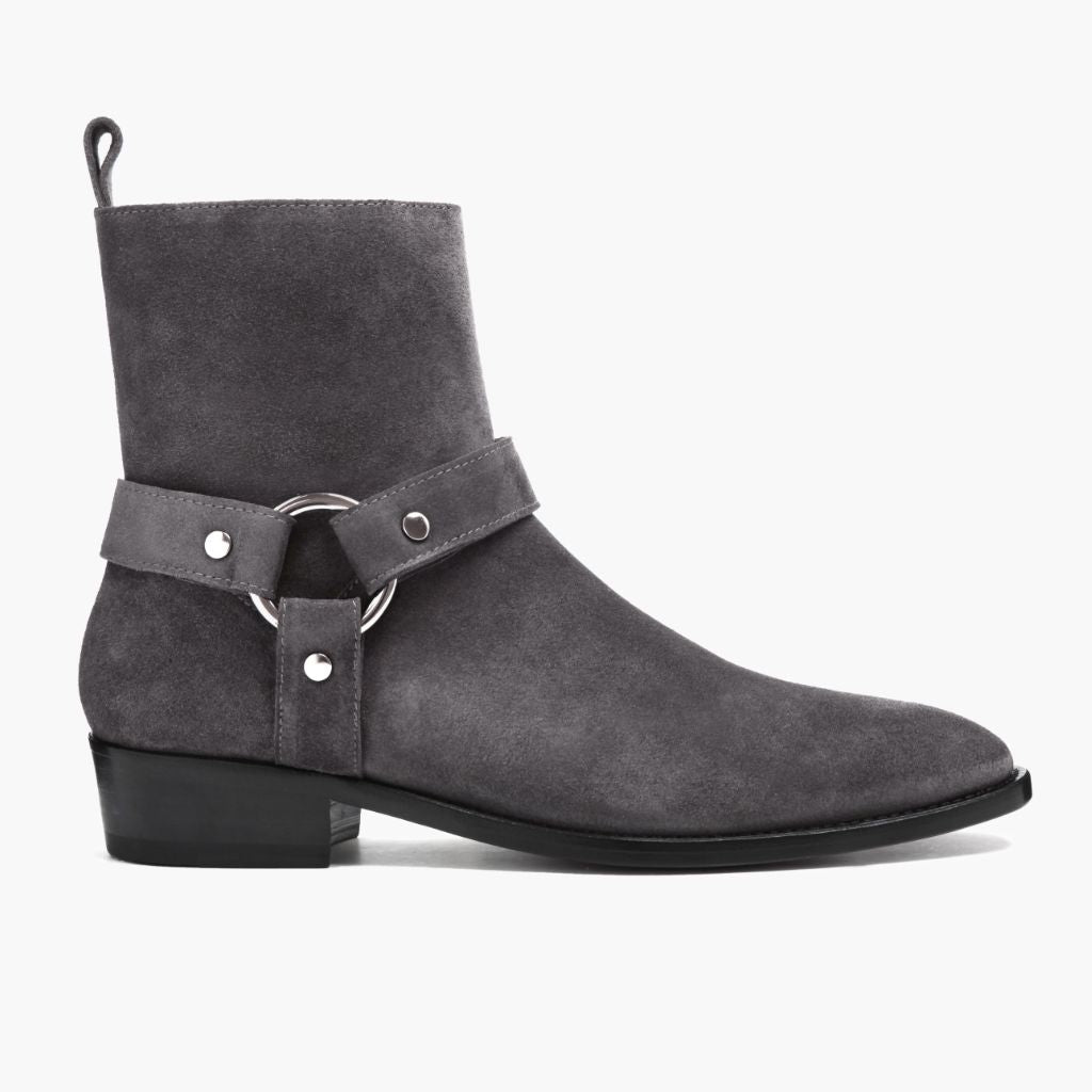 Grey Goatskin Suede Leather Boots - Costruzione Goodyear a guardolo & dettaglio puntale