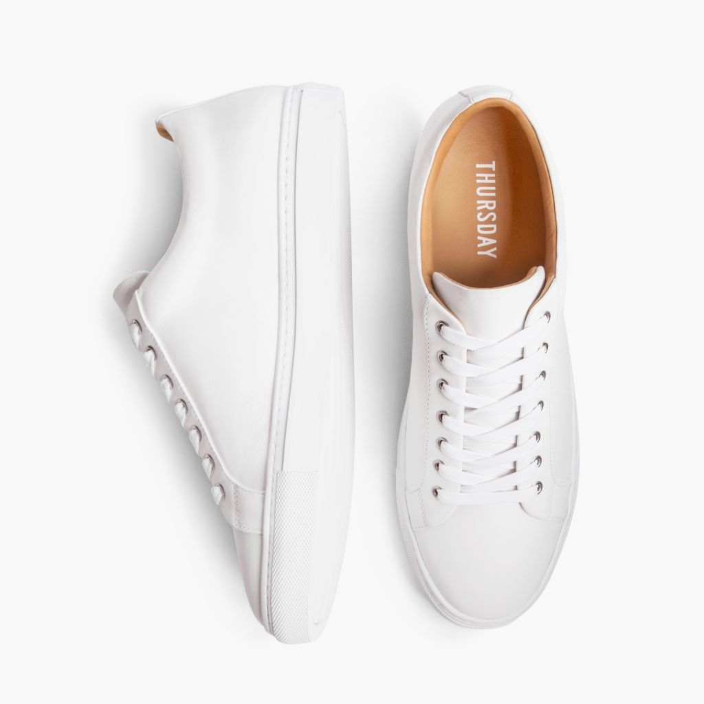 Premier Low Top Bianco Sneakers in pelle da Uomo For Men - Contrafforte tallone rinforzato & doppie cuciture di precisione