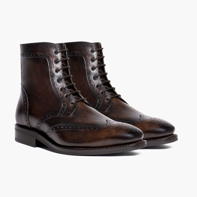 Wingtip Dark Oak Leather Boots da Uomo