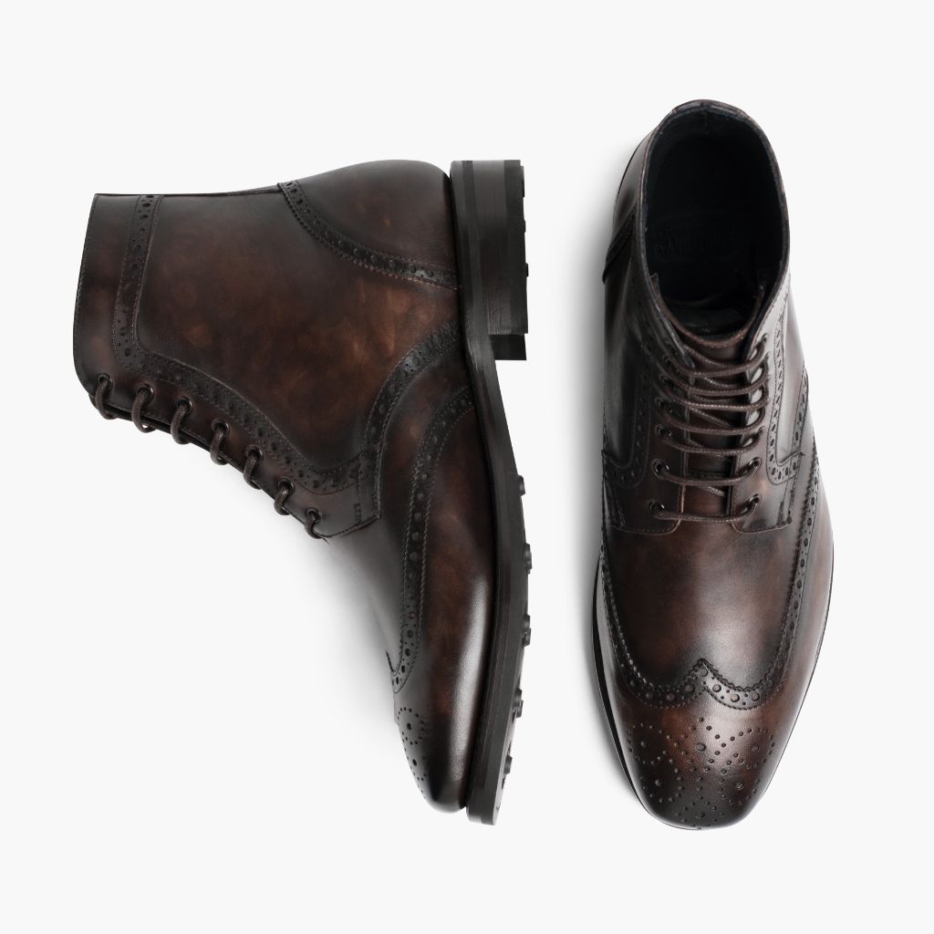 Wingtip Dark Oak Stivali in pelle da Uomo For Men - Contrafforte tallone rinforzato & doppie cuciture di precisione