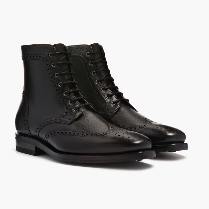 Wingtip Nero Leather Boots da Uomo