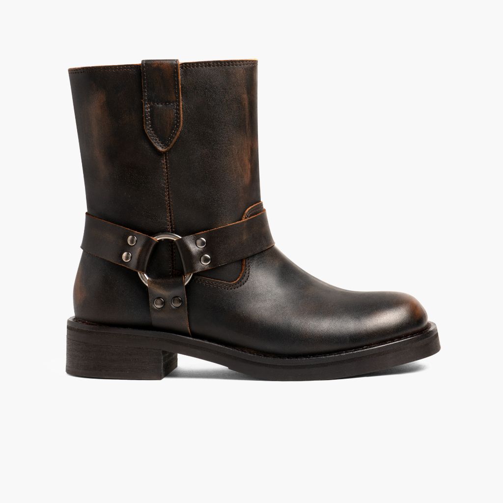 Outlaw Marrone Vintage Stivali in pelle da Donna in Vintage Brown Full-Grain Leather - Vista laterale | Acquista online
