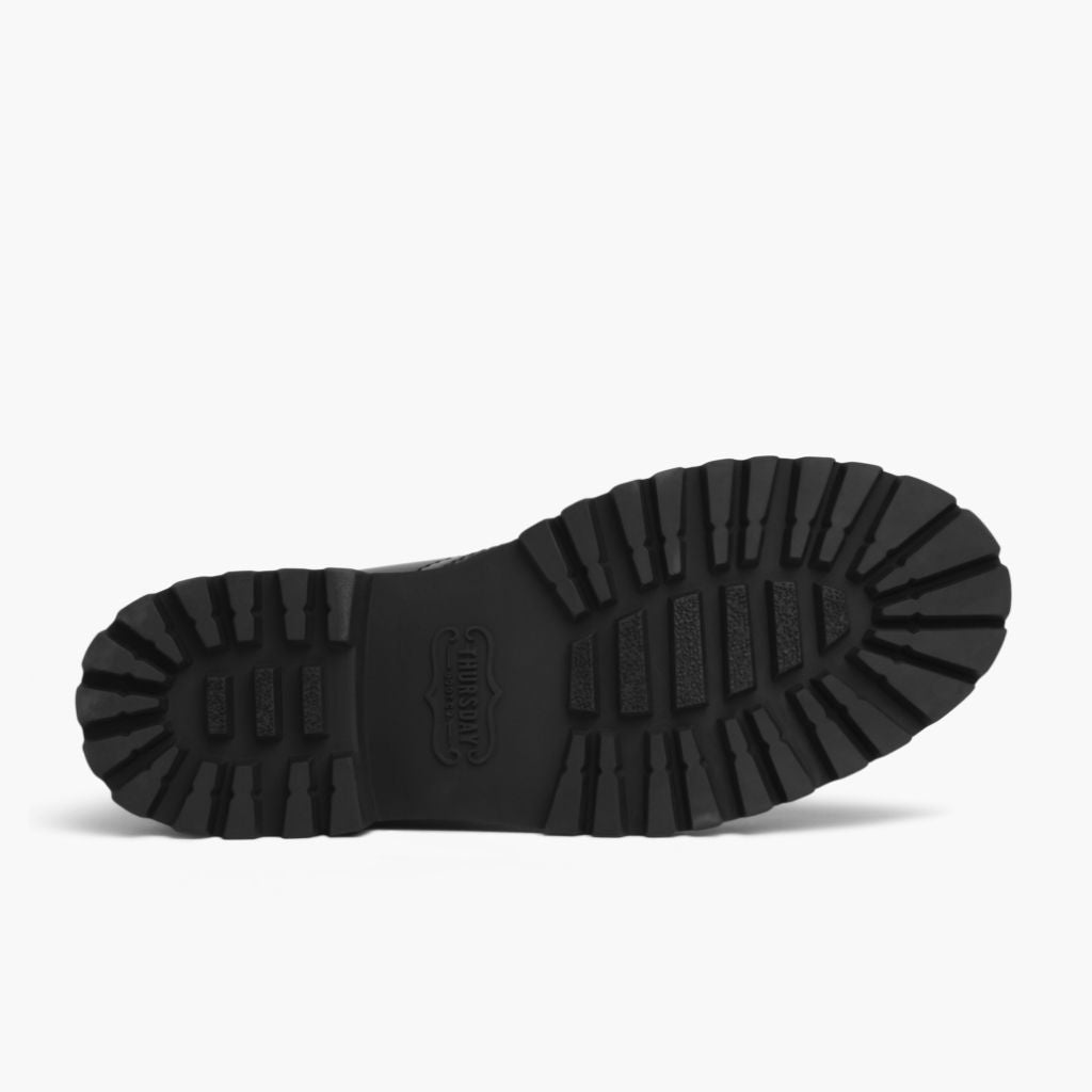 High-Traction Rubber Outsole & Lug Tread Pattern on Captain Nero (Edizione StormKing®) Stivali in pelle da Donna