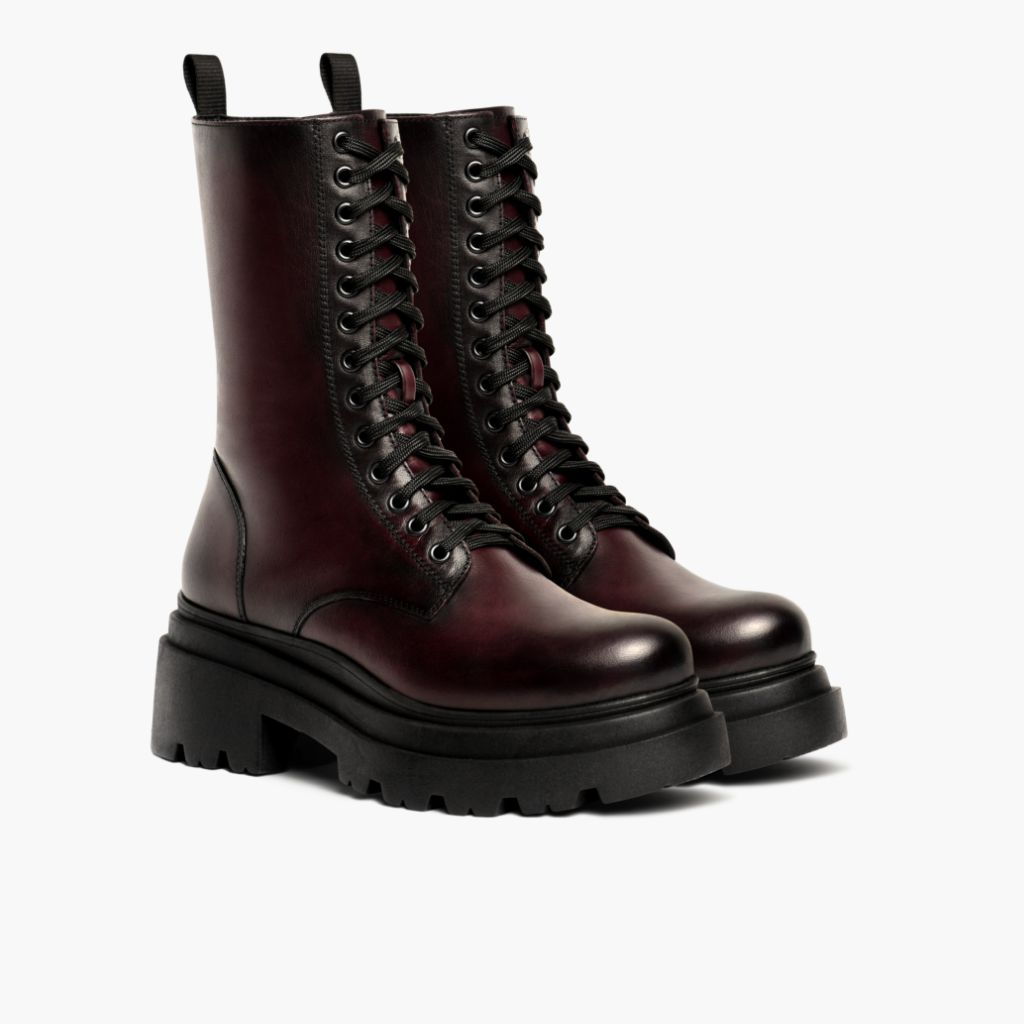 Fatale Nero Cherry Stivali in pelle da Donna in vera pelle bovina nera - Vista laterale | Acquista online