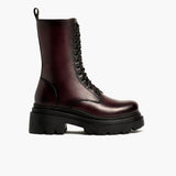 Fatale Black Cherry Leather Boots - Reinforced Heel Counter & Precision Double-Row Stitching Detail