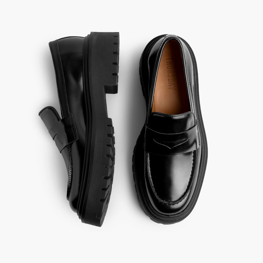 Penny Platform Nero Mocassini in pelle da Donna - Contrafforte tallone rinforzato & doppie cuciture di precisione