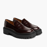 Women's Penny Platform Burgundy Leather Boots in Burgundy Full-Grain Leather - Lateral Side Profile View | Buy Online