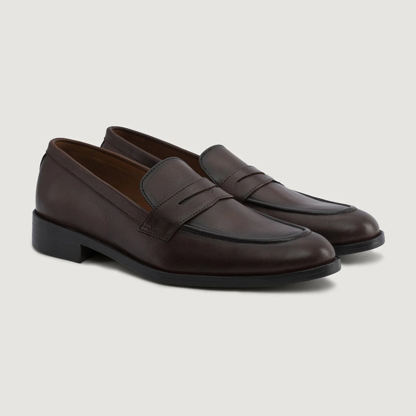Baxton Burnished Marrone Leather Loafers da Uomo
