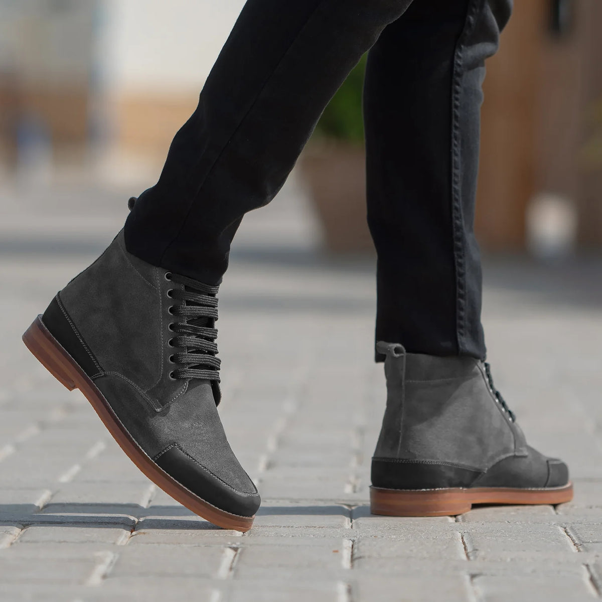 Distressed Grey Goatskin Suede Leather Boots - Costruzione Goodyear a guardolo & dettaglio puntale