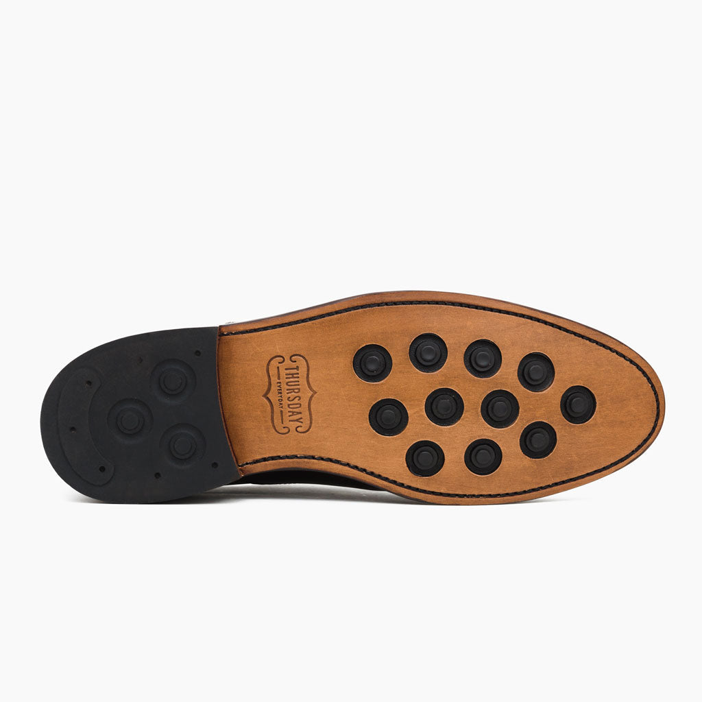 High-Traction Rubber Outsole & Lug Tread Pattern on Cavalier Nero Stivali in pelle da Uomo