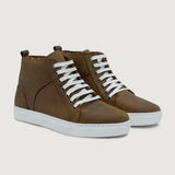 Marty High Top Burnt Copper Pullup Leather Sneakers For Men in Burnt Copper Full-Grain Leather - Lateral Side Profile View | Buy Online