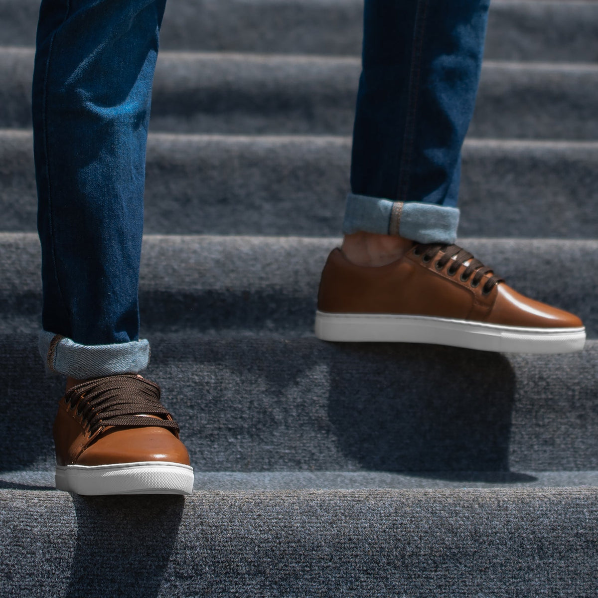 Murphy Low Top Cuoio Sneakers in pelle da Uomo - Contrafforte tallone rinforzato & doppie cuciture di precisione