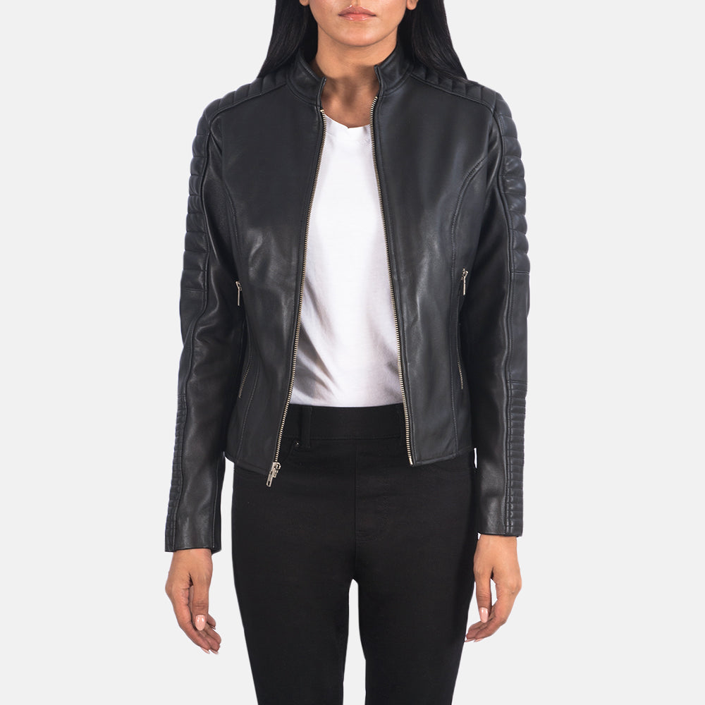 
Adalyn Trapuntato Nero Giacca Biker in Pelle da Donna in Black Sheepskin Leather - Vista frontale e silhouette sartoriale | Acquista online