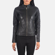 
Dettaglio ravvicinato of Band & Zipper Hardware on Adalyn Trapuntato Nero Giacca Biker in Pelle da Donna