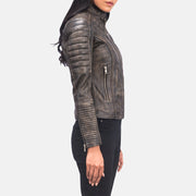 
Distressed Brown Goatskin Leather Biker Jacket - Vista posteriore con spalle definite e orlo pulito