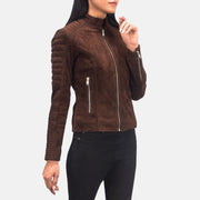 Adalyn Trapuntato Mocha Suede Giacca Biker in Pelle da Donna - Vista laterale con taglio manica ergonomico