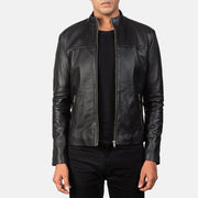 Men's Adornica Nero Giacca Biker in Pelle da Uomo in Black Sheepskin Leather - Vista frontale e linea su misura | Acquista online