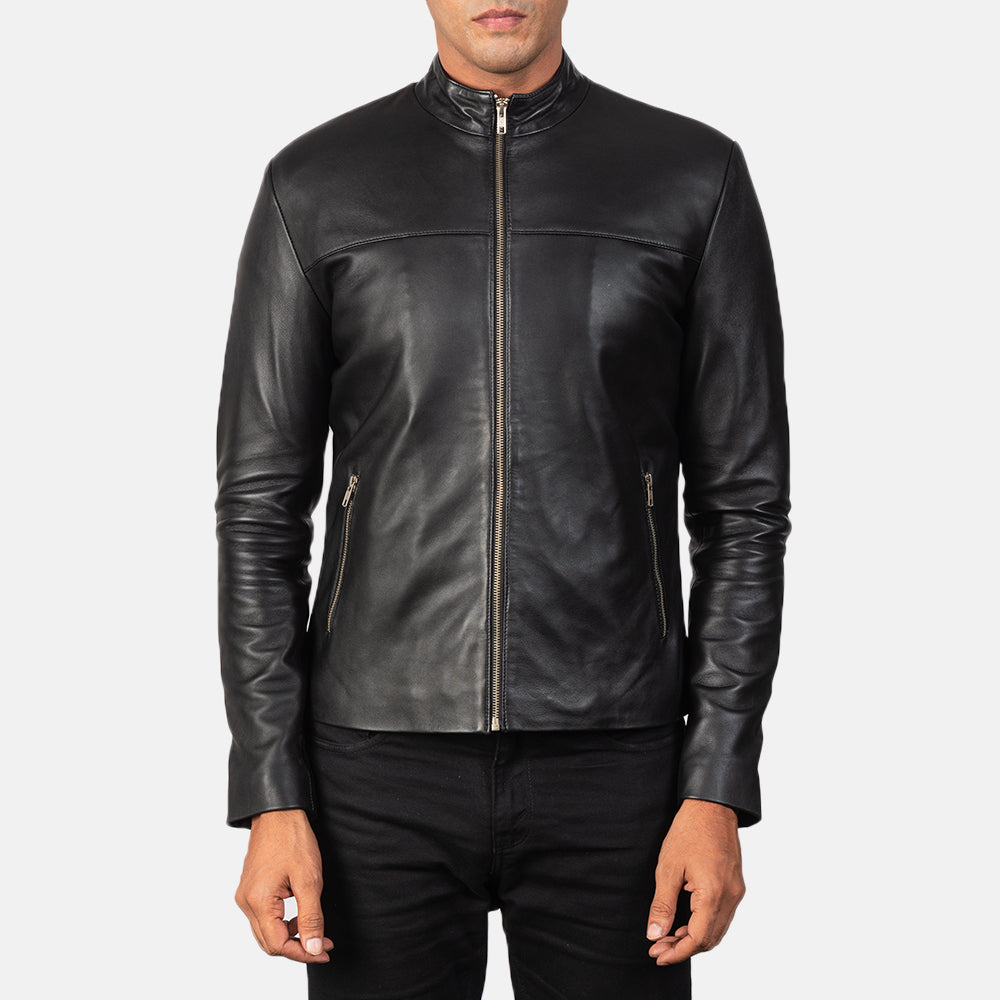 Men's Adornica Nero Giacca Biker in Pelle da Uomo - Lateral Side Profile View Showing Sleeve Cut &amp; Athletic Taper Fit