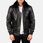 
Airin G-1 Nero Bomber in Pelle da Uomo in Black Sheepskin Leather - Vista frontale e silhouette sartoriale | Acquista online