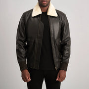 
Airin G-1 Marrone & Cream Bomber in Pelle da Uomo in Brown Sheepskin Leather - Vista frontale e silhouette sartoriale | Acquista online