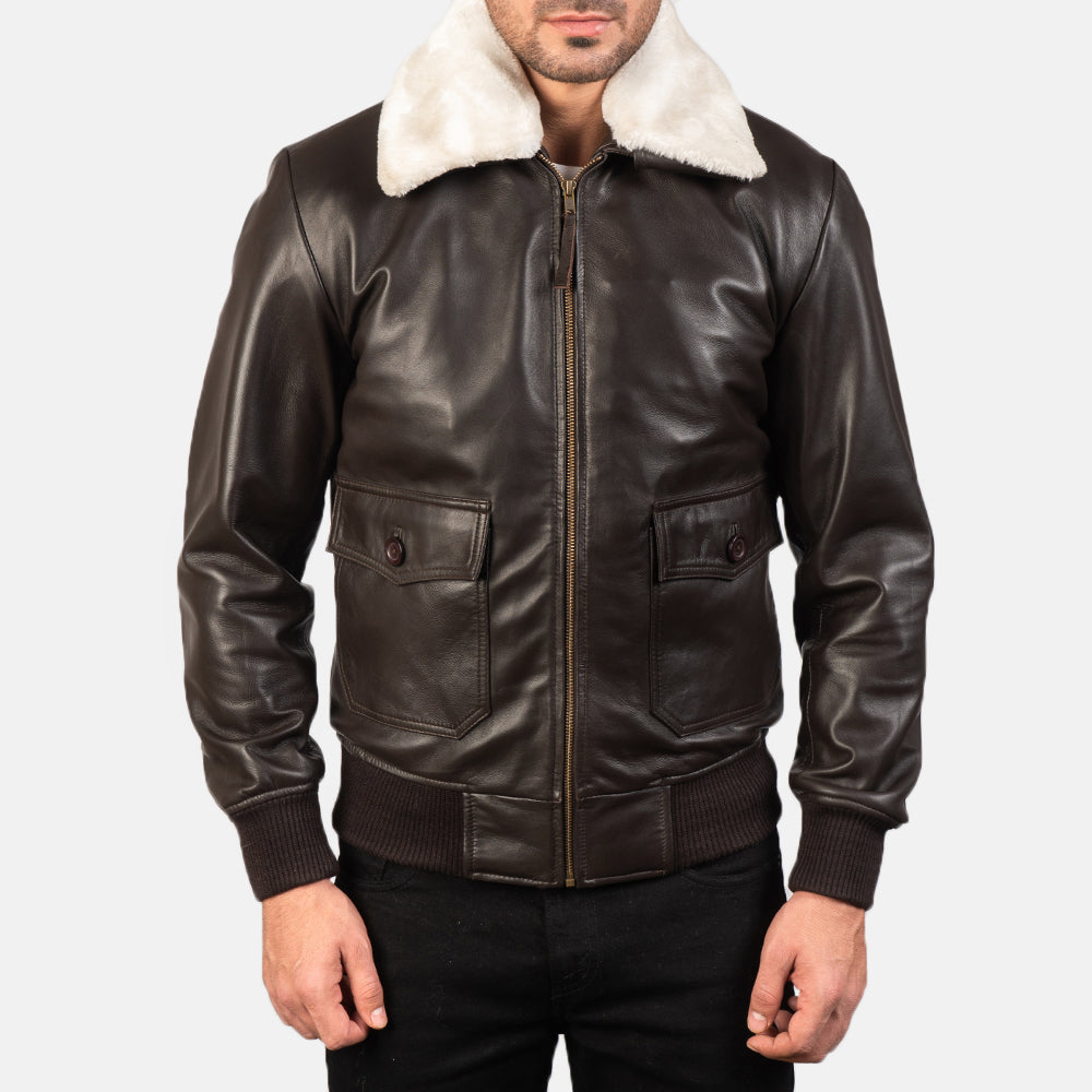 
Dettaglio ravvicinato of Shirt with Removable Fur & Zipper Hardware on Airin G-1 Marrone Bomber in Pelle da Uomo