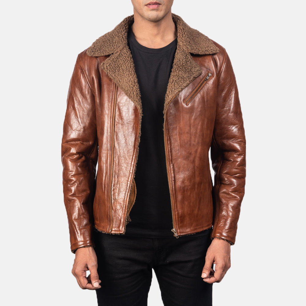 
Alberto Shearling Marrone Giacca in Pelle da Uomo in Brown Sheepskin Leather - Vista frontale e silhouette sartoriale | Acquista online