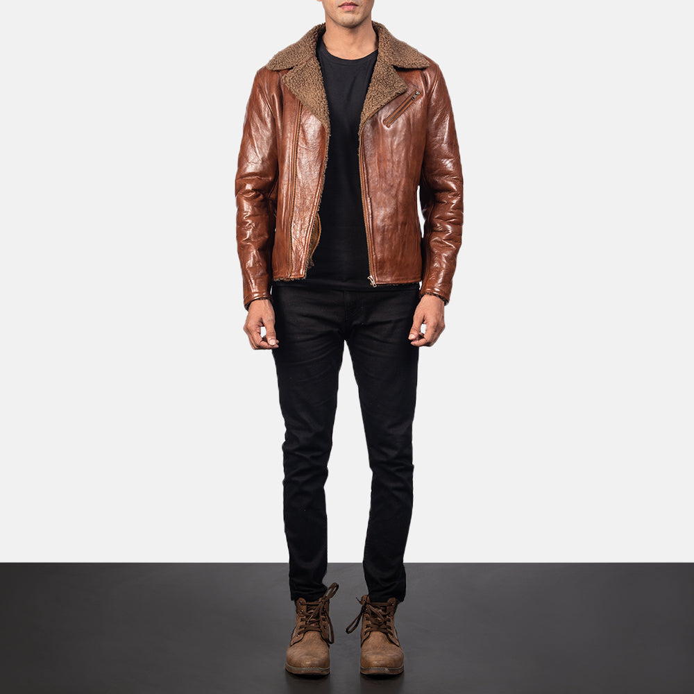 
Dettaglio ravvicinato of Notch & Zipper Hardware on Alberto Shearling Marrone Giacca in Pelle da Uomo