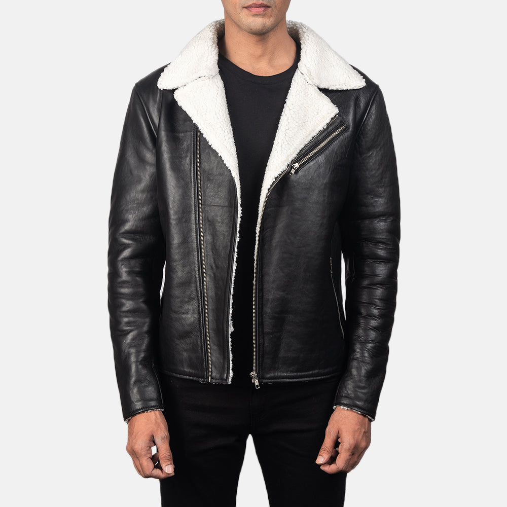 
Alberto Bianco Shearling Nero Giacca in Pelle da Uomo in Black Sheepskin Leather - Vista frontale e silhouette sartoriale | Acquista online