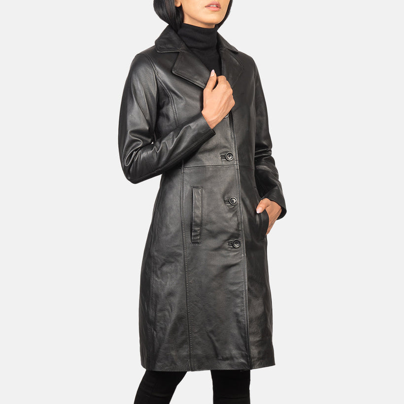 Alexis Nero Single Breasted Cappotto in Pelle da Donna