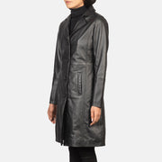 Women's Alexis Nero Single Breasted Cappotto in Pelle da Donna - Lateral Side Profile View Showing Sleeve Cut &amp; Athletic Taper Fit