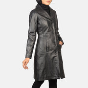 Dettaglio ravvicinato of Notch &amp; Buttons Hardware on Women's Alexis Nero Single Breasted Cappotto in Pelle da Donna
