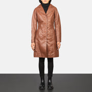 Women's Alexis Marrone Single Breasted Cappotto in Pelle da Donna - Lateral Side Profile View Showing Sleeve Cut &amp; Athletic Taper Fit