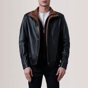 
Alfred Brown Leather Bomber Jacket For Men in Brown Sheepskin Leather - Vista frontale e silhouette sartoriale | Acquista online
