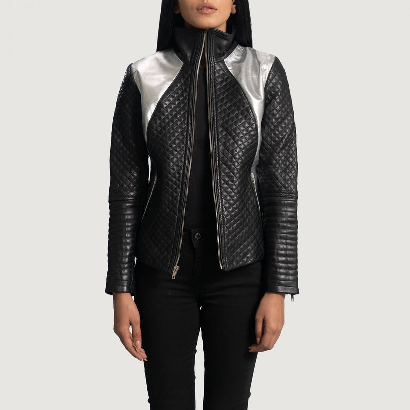 Alia Metallic Nero Giacca Biker in Pelle da Donna