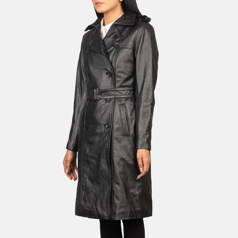 Alice Nero Double-Breasted Cappotto in Pelle da Donna