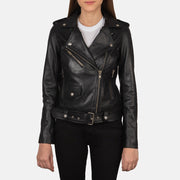 Women's Alison Nero Giacca Biker in Pelle da Donna in Black Cowhide Leather - Vista frontale e linea su misura | Acquista online