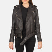 Women's Alison Marrone Giacca Biker in Pelle da Donna in Brown Sheepskin Leather - Vista frontale e linea su misura | Acquista online