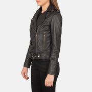 Brown Sheepskin Leather Biker Jacket - Vista posteriore Showing Tailored Shoulder Fit &amp; Clean Hemline
